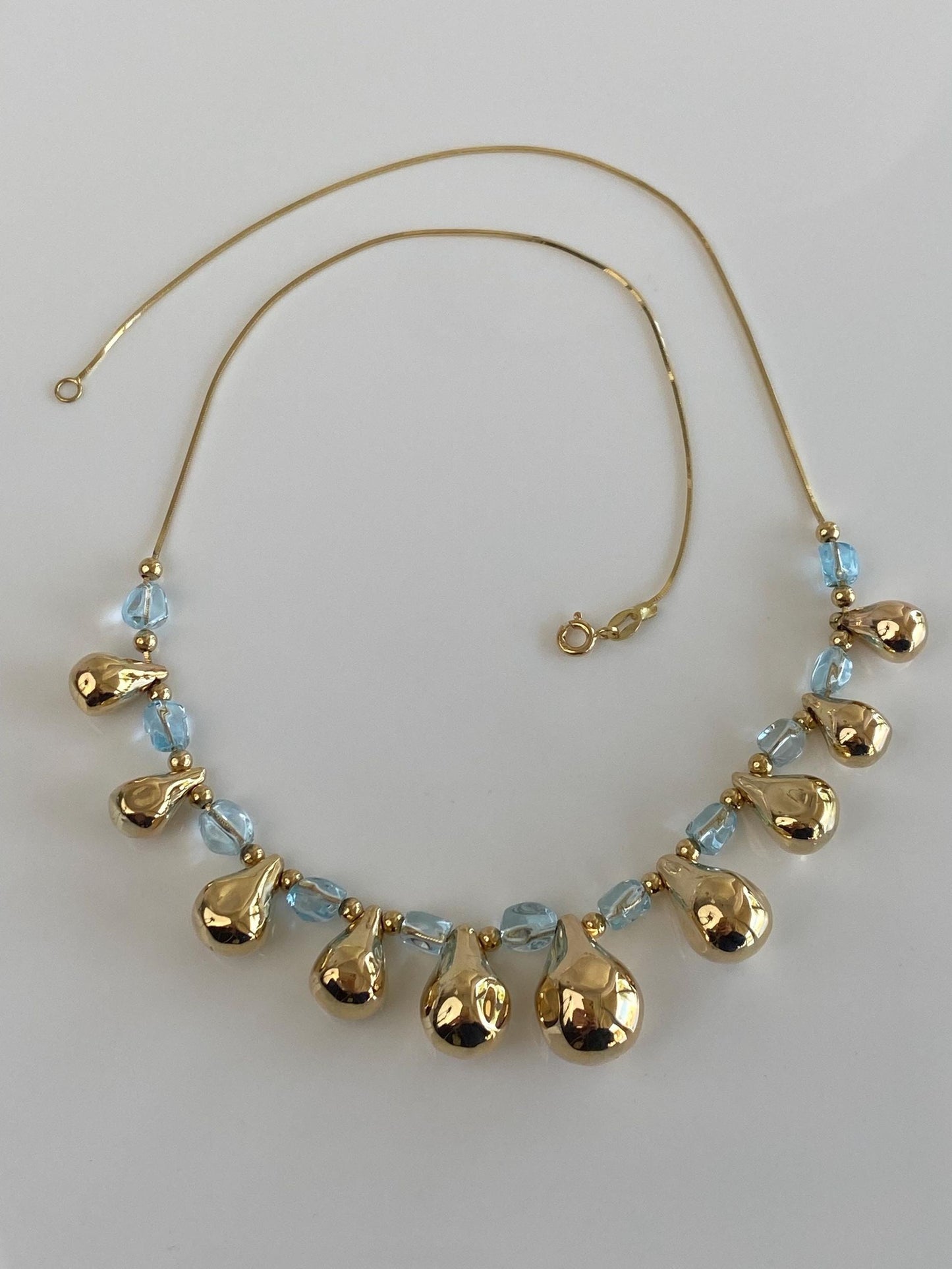 Vintage 18k Yellow Gold Topaz Bead Teardrop Square Snake Chain Necklace - 18.25 inches
