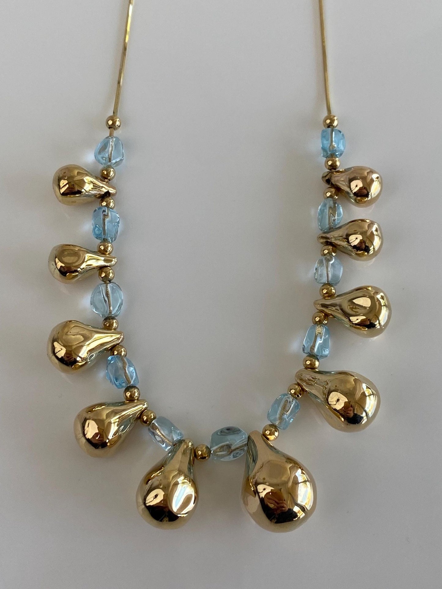 Vintage 18k Yellow Gold Topaz Bead Teardrop Square Snake Chain Necklace - 18.25 inches