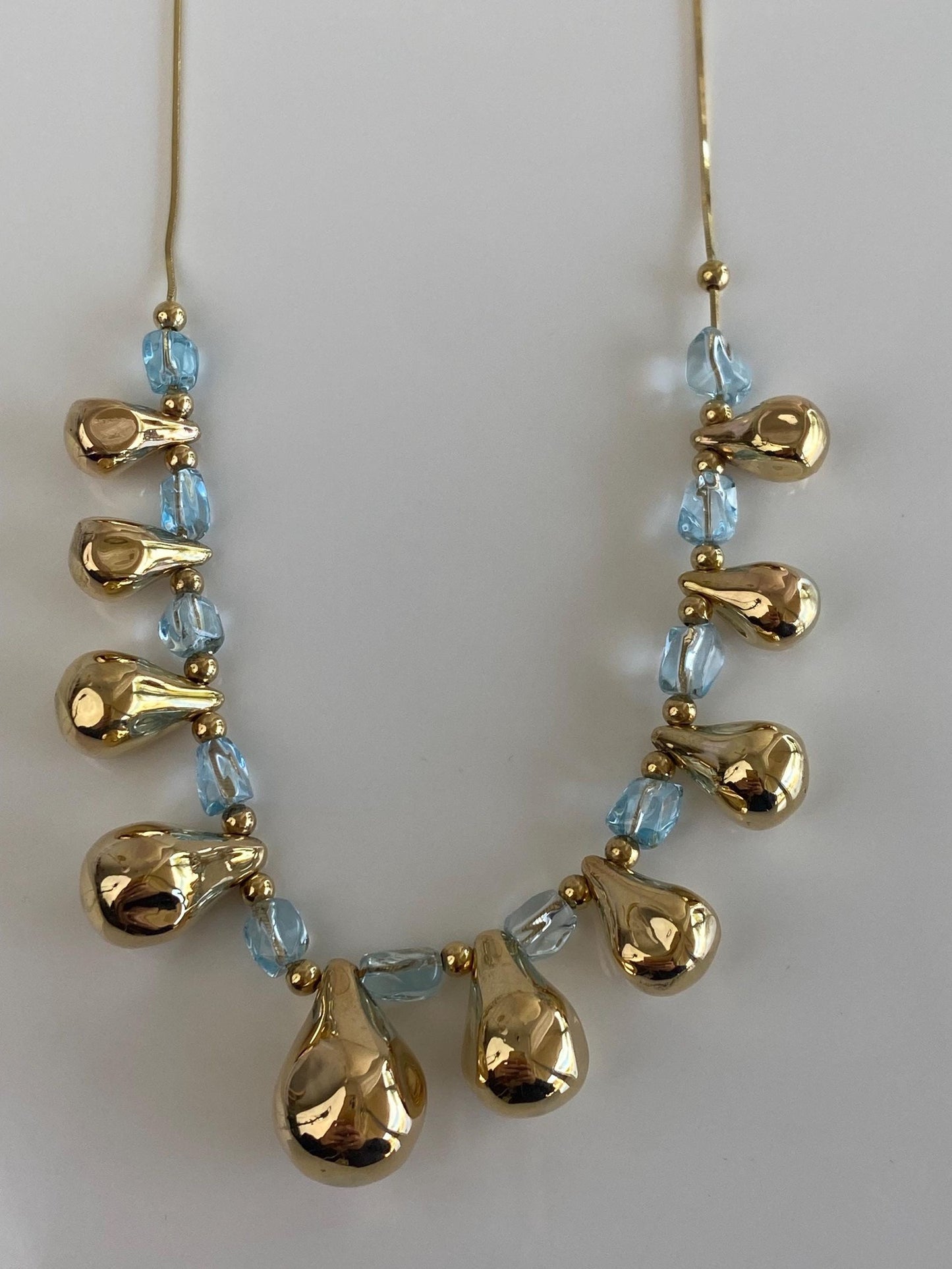 Vintage 18k Yellow Gold Topaz Bead Teardrop Square Snake Chain Necklace - 18.25 inches