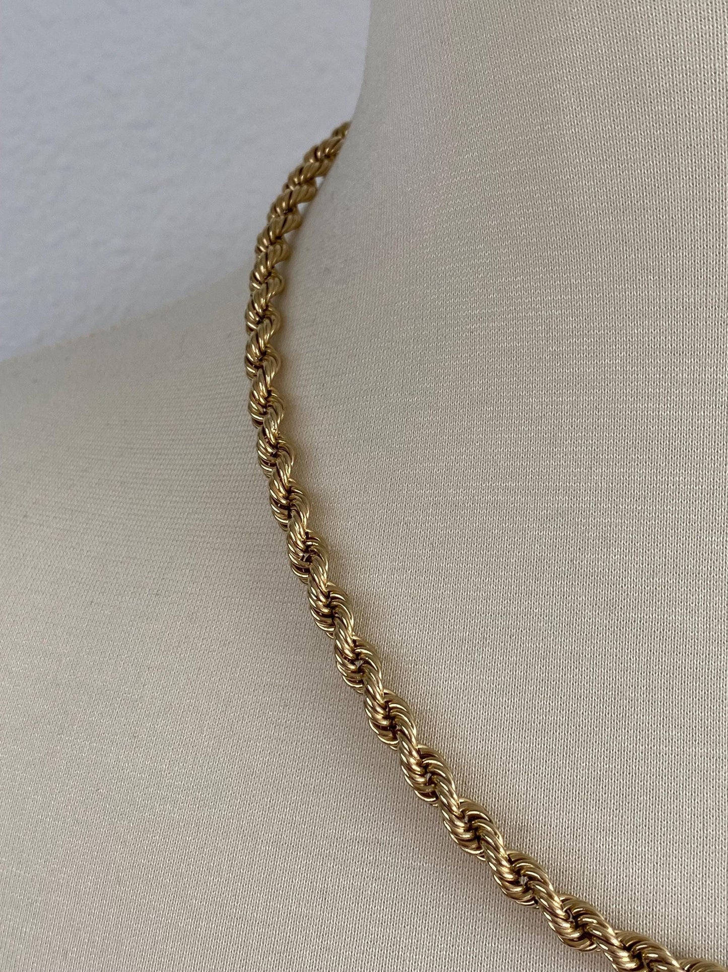 Vintage 14k Yellow Gold Chunky Rope Chain Necklace - 20.25 inches