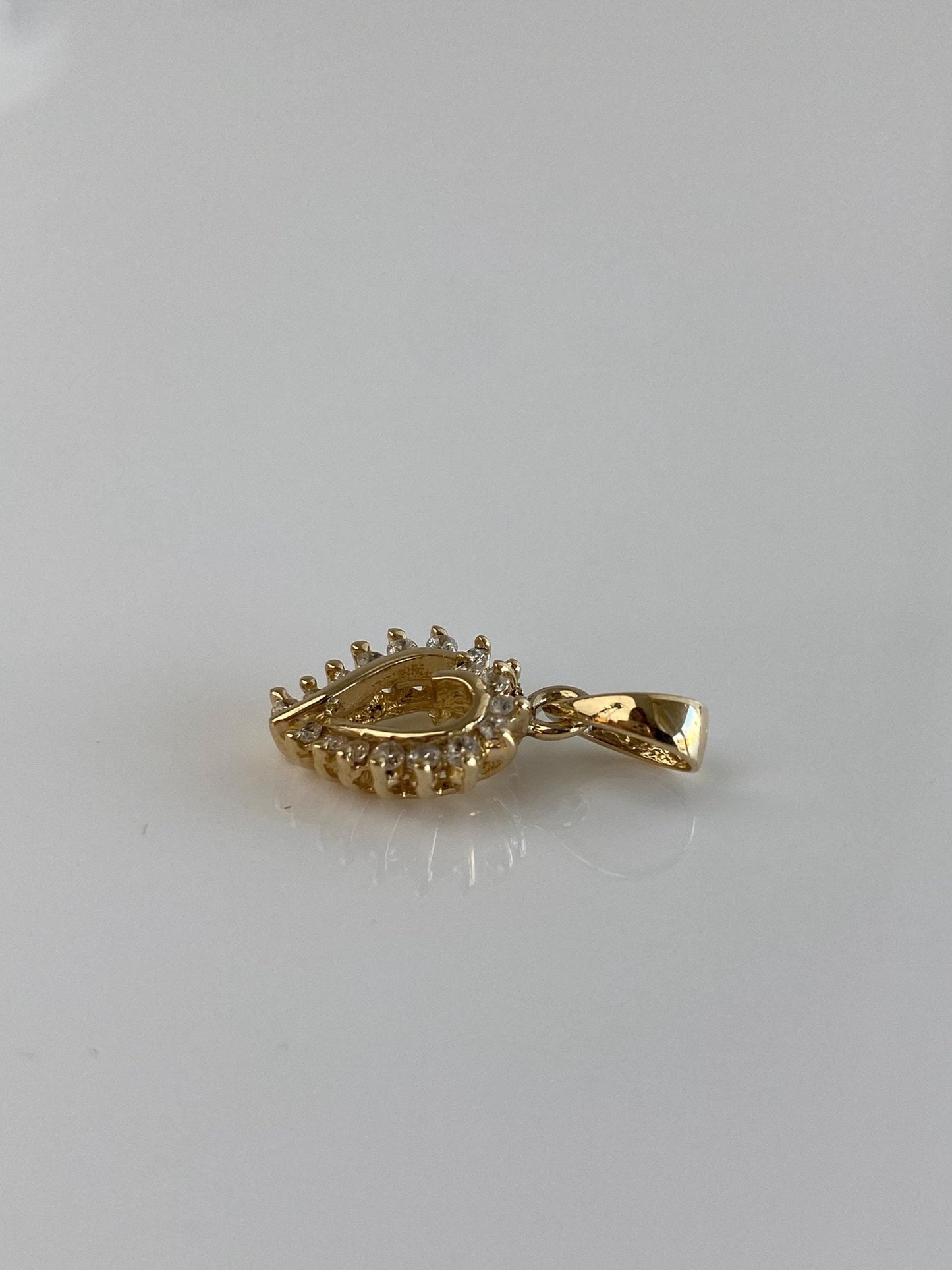 Vintage Solid 14k Yellow Gold Cubic Zirconia Heart Charm
