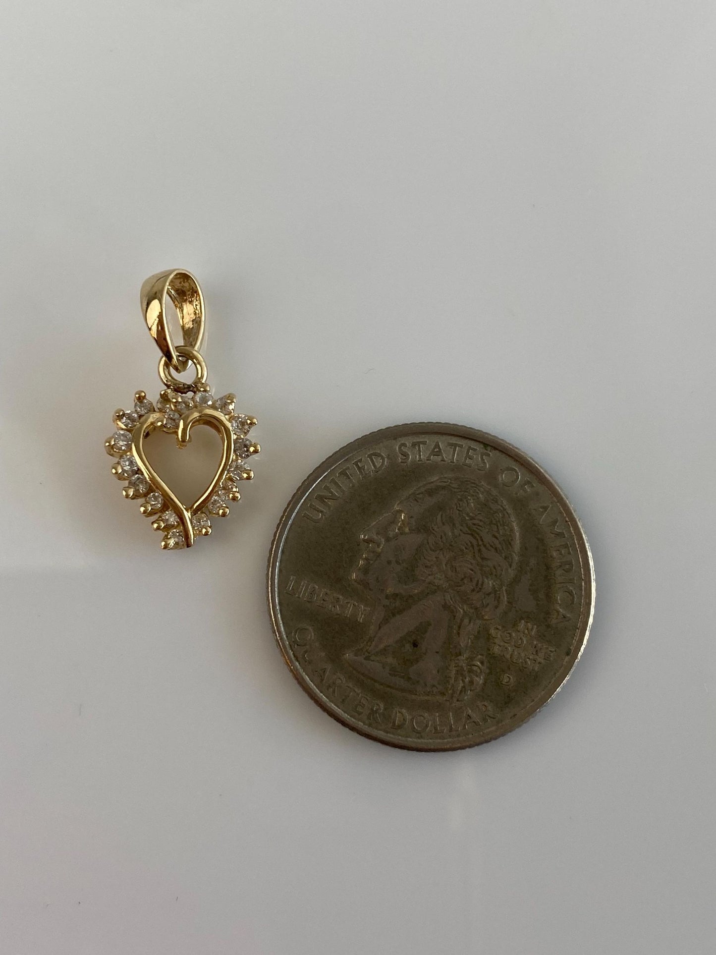 Vintage Solid 14k Yellow Gold Cubic Zirconia Heart Charm