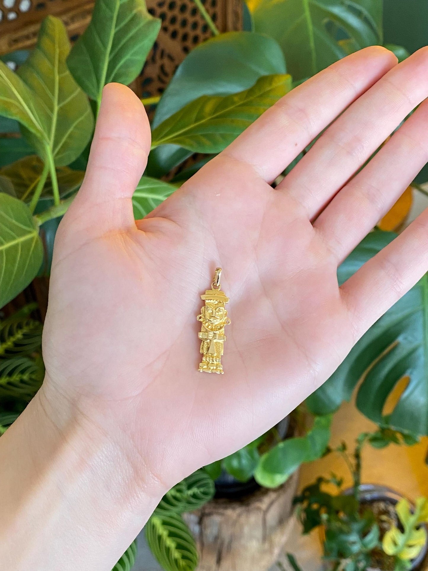Vintage Solid 14k Yellow Gold Peruvian Statue Charm