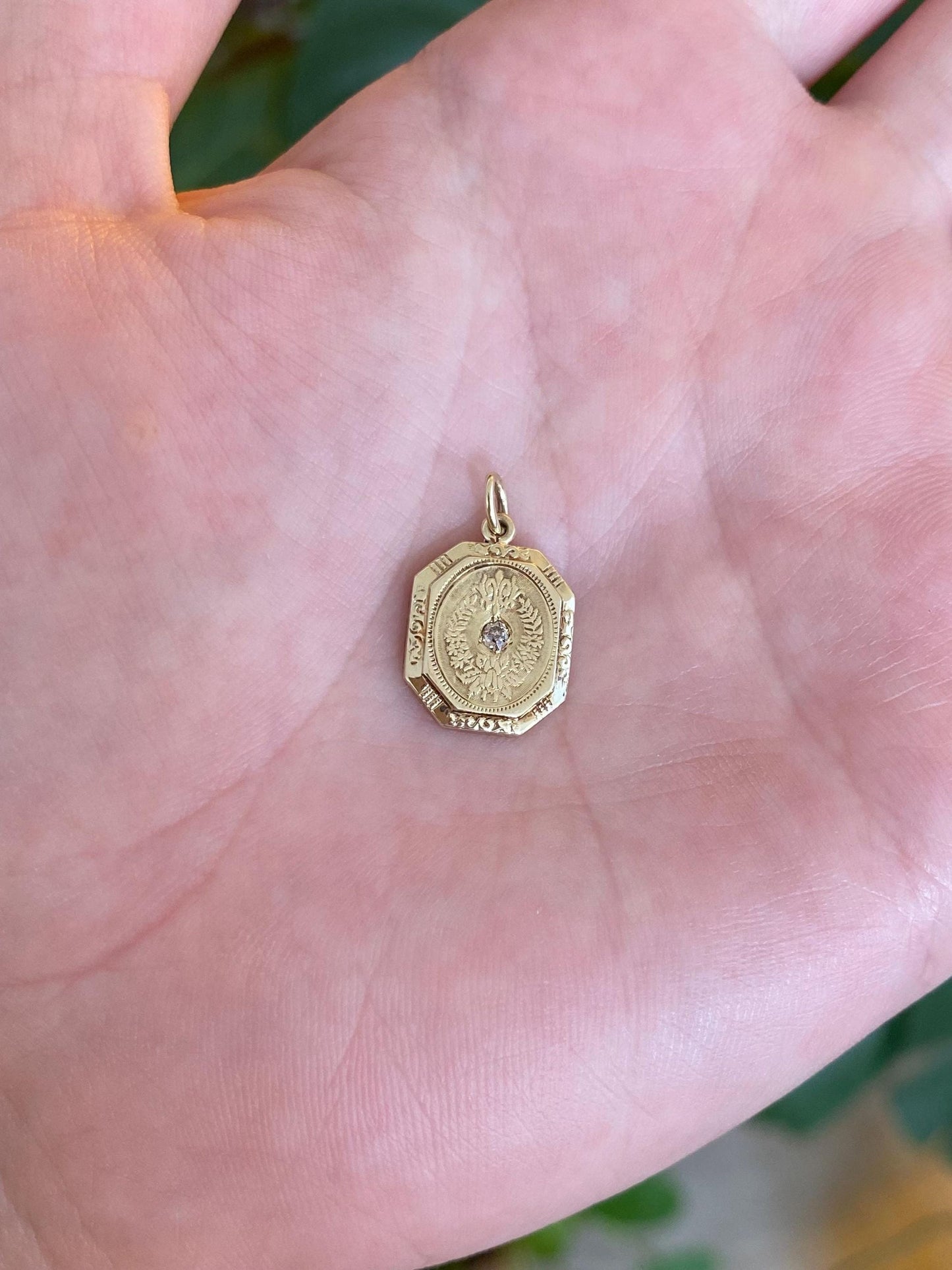 Vintage Solid 14k Yellow Gold Mine Cut Diamond Ornate Design Cufflink Conversion Charm