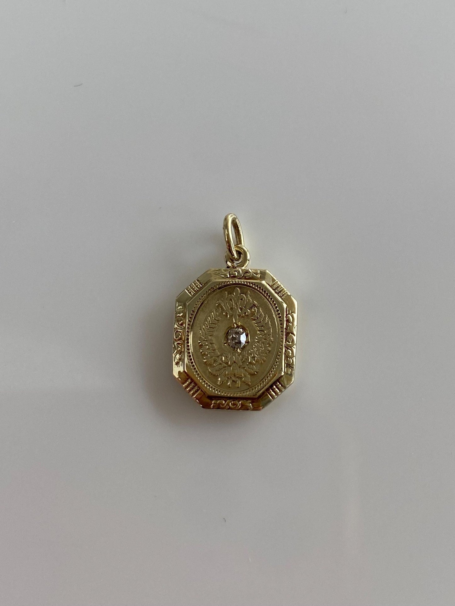 Vintage Solid 14k Yellow Gold Mine Cut Diamond Ornate Design Cufflink Conversion Charm