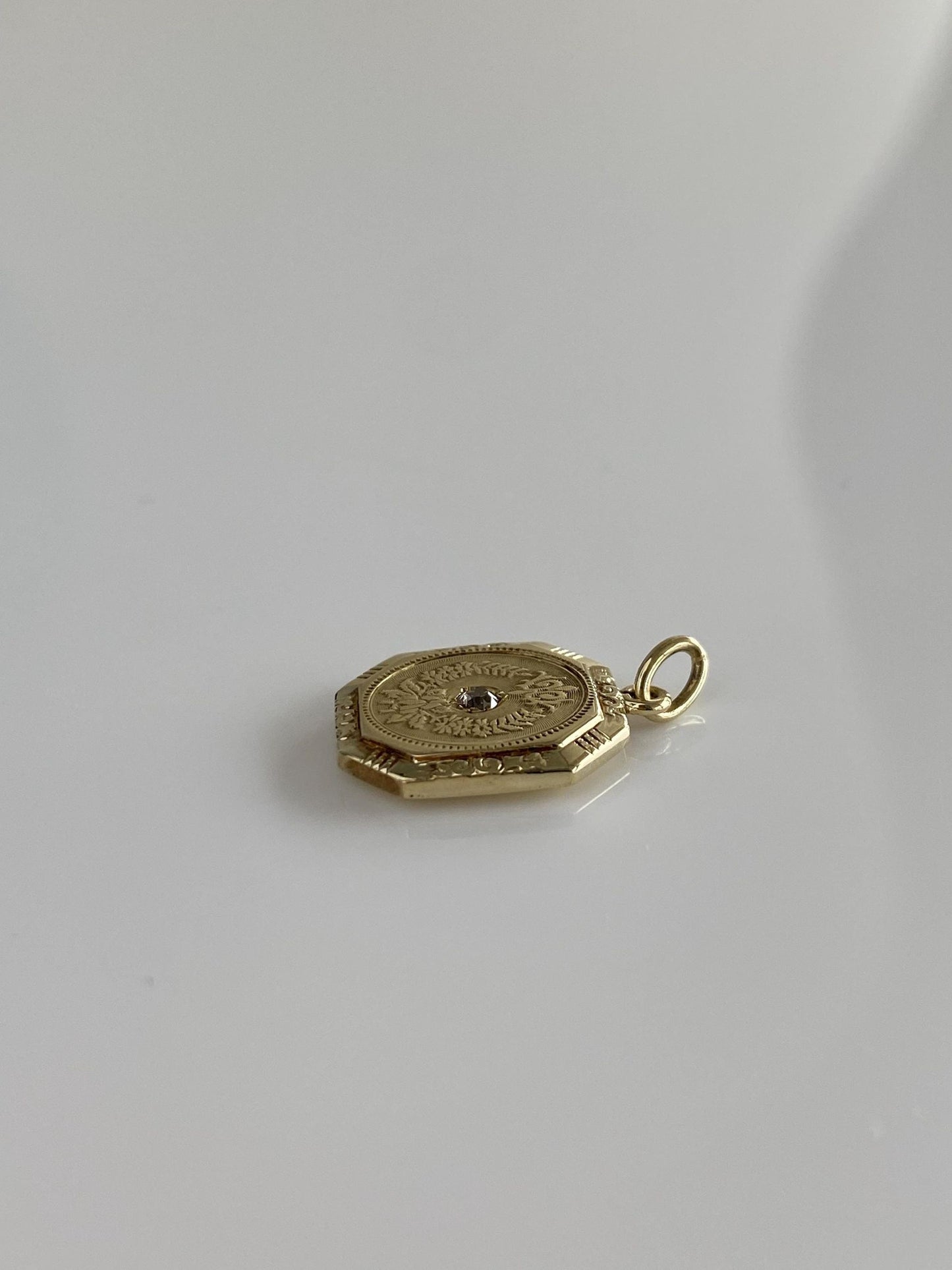 Vintage Solid 14k Yellow Gold Mine Cut Diamond Ornate Design Cufflink Conversion Charm