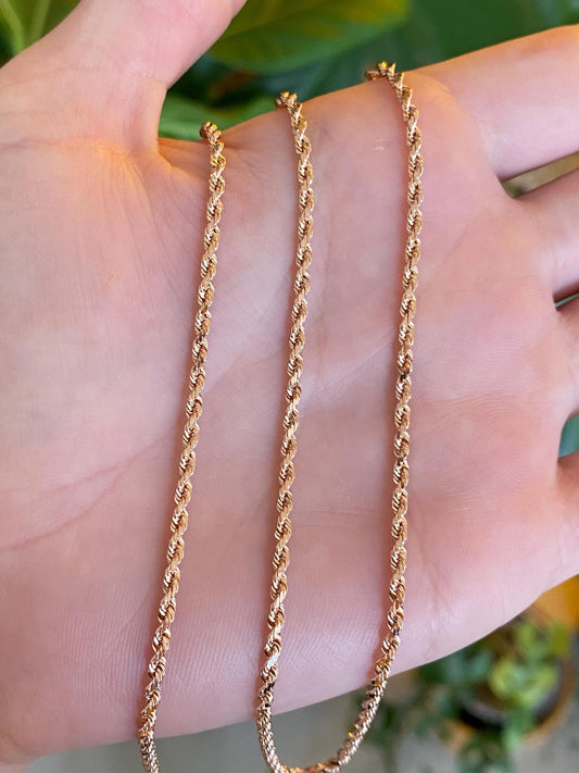 Vintage Solid 14k Rose Gold Diamond Cut Rope Chain Necklace - 19.75 inches