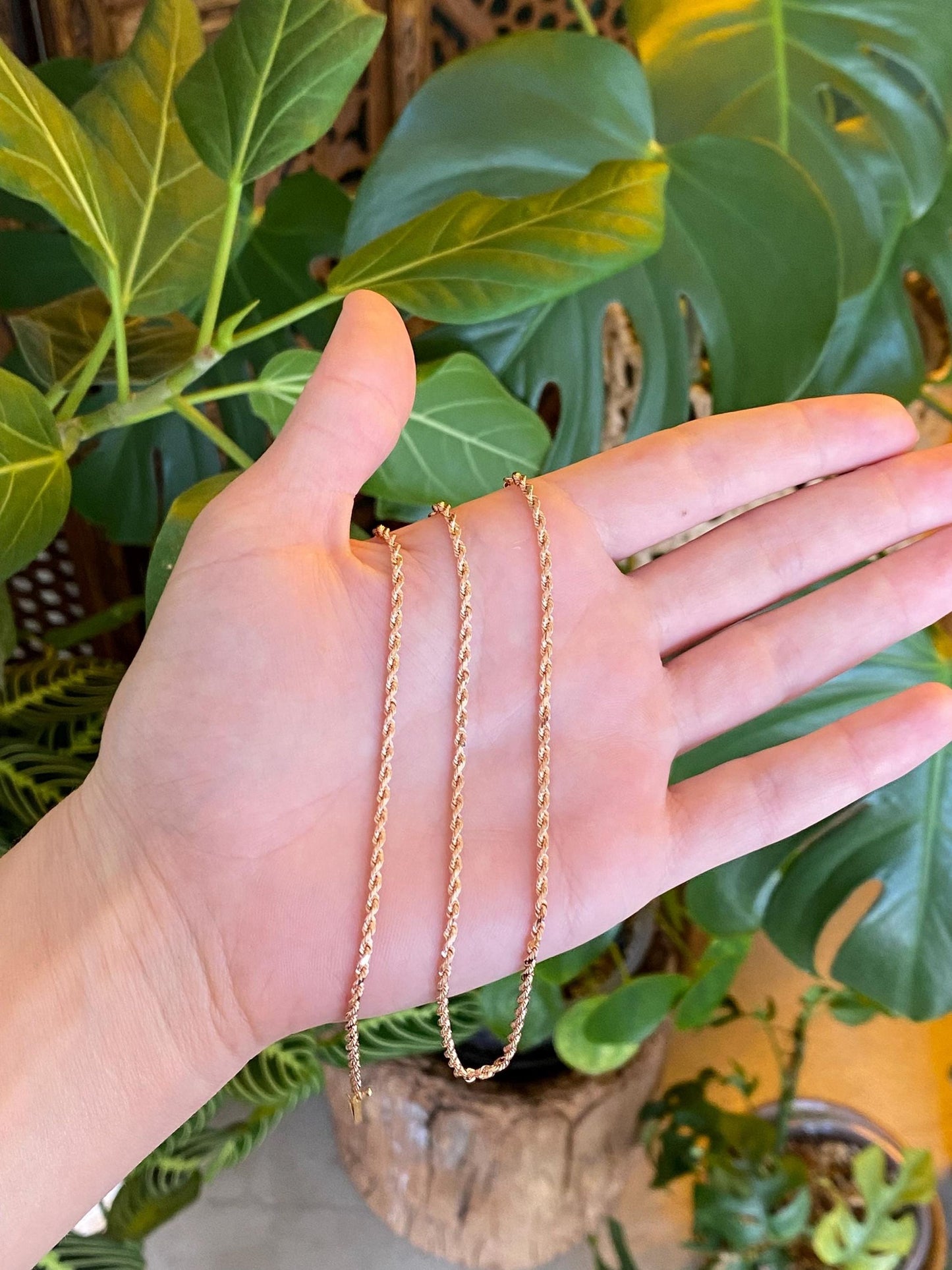 Vintage Solid 14k Rose Gold Diamond Cut Rope Chain Necklace - 19.75 inches