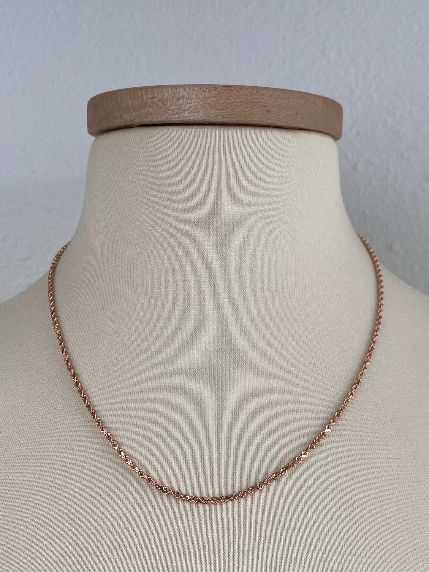 Vintage Solid 14k Rose Gold Diamond Cut Rope Chain Necklace - 19.75 inches