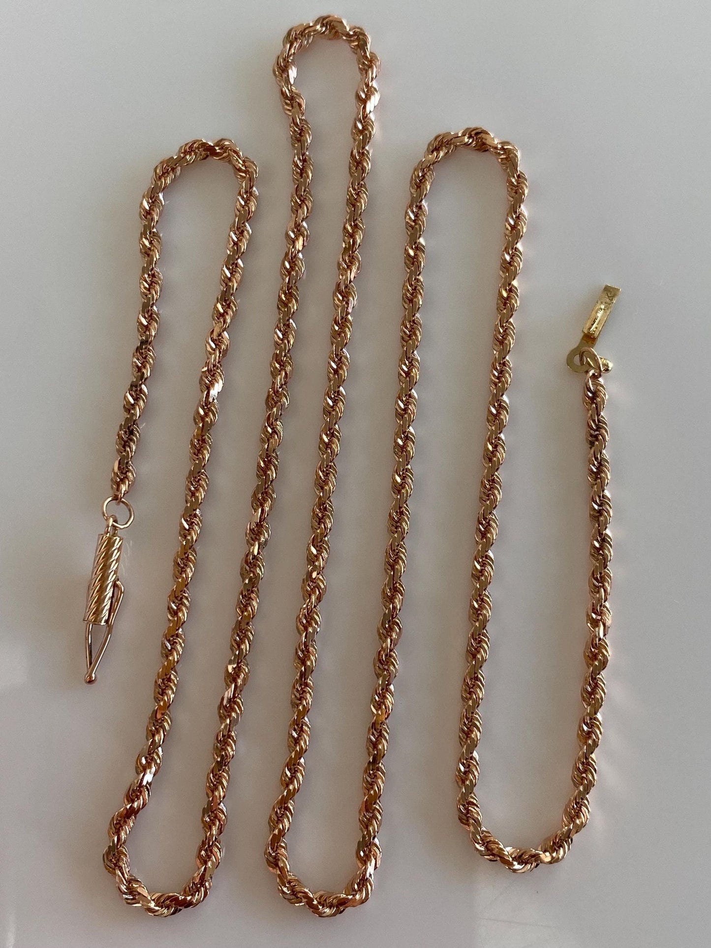 Vintage Solid 14k Rose Gold Diamond Cut Rope Chain Necklace - 19.75 inches