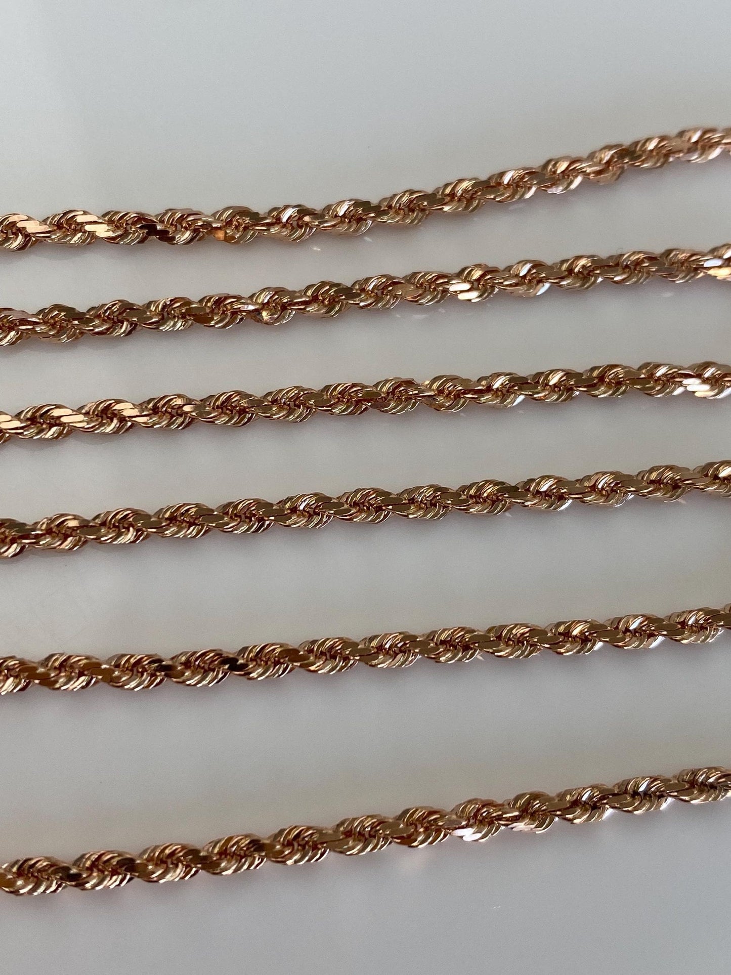 Vintage Solid 14k Rose Gold Diamond Cut Rope Chain Necklace - 19.75 inches