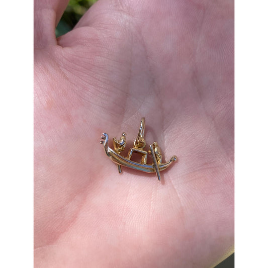 Vintage Solid 14k Yellow Gold Row Canoe Charm