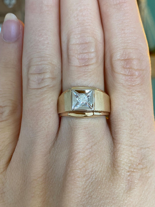 Vintage Solid 14k White & Yellow Gold Diamond Ring Band - Size 8