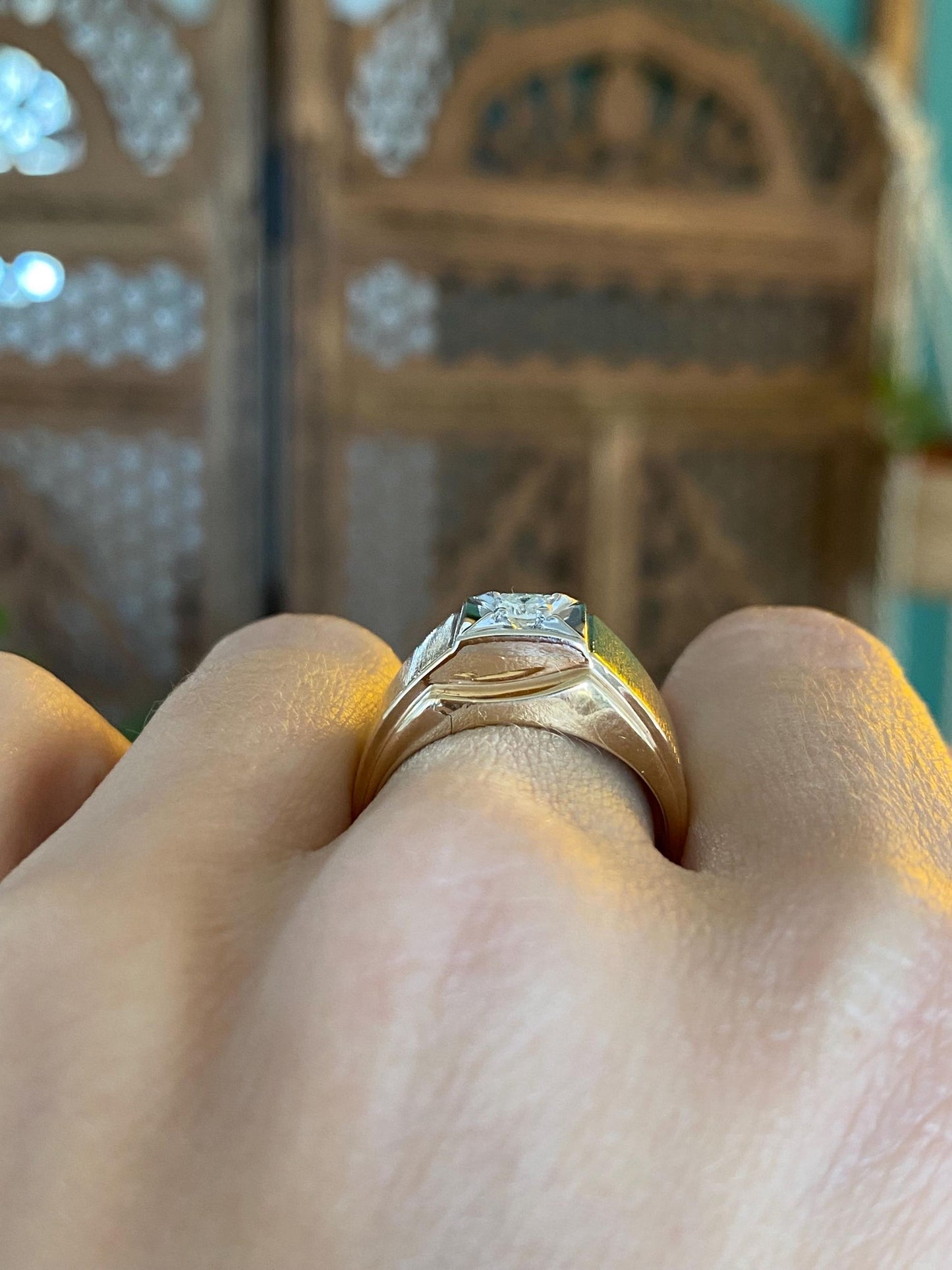 Vintage Solid 14k White & Yellow Gold Diamond Ring Band - Size 8