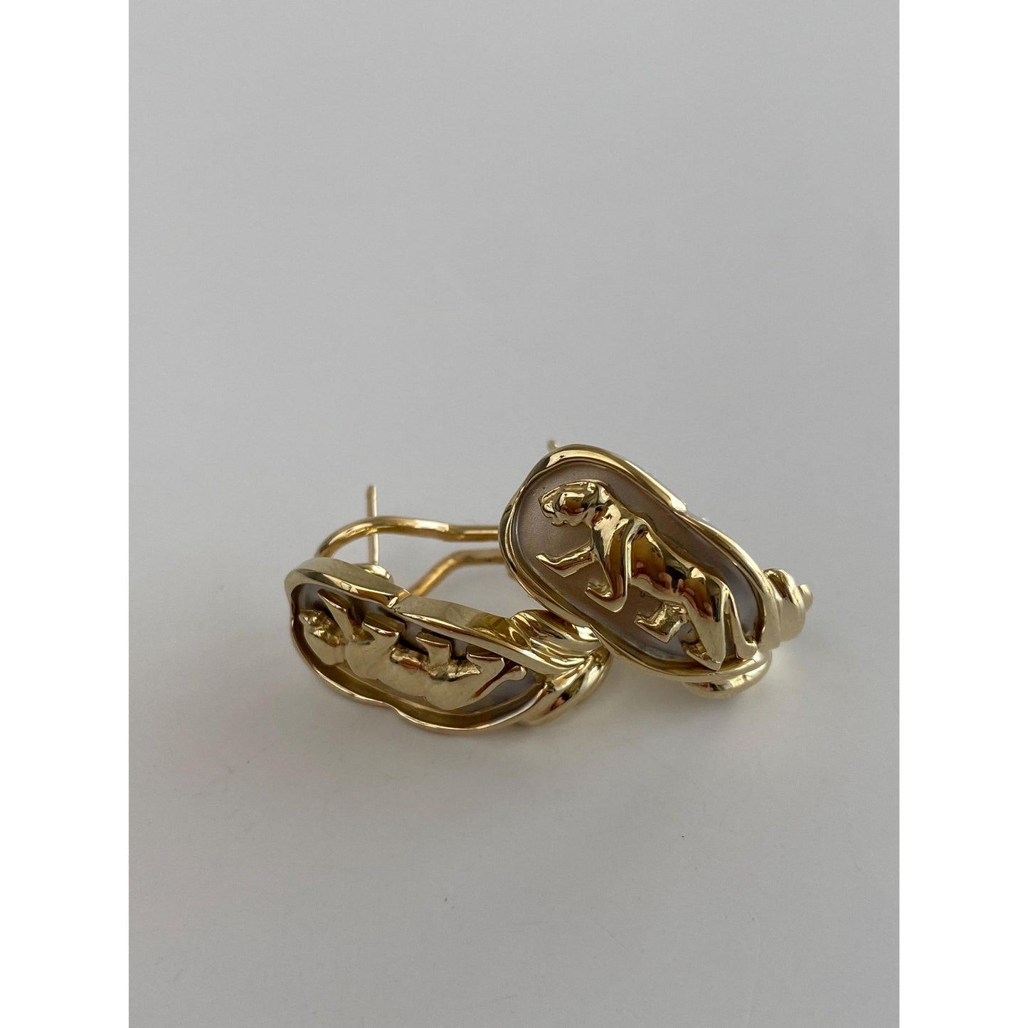 Vintage Solid 14k White & Yellow Gold Jaguar Drop Earrings