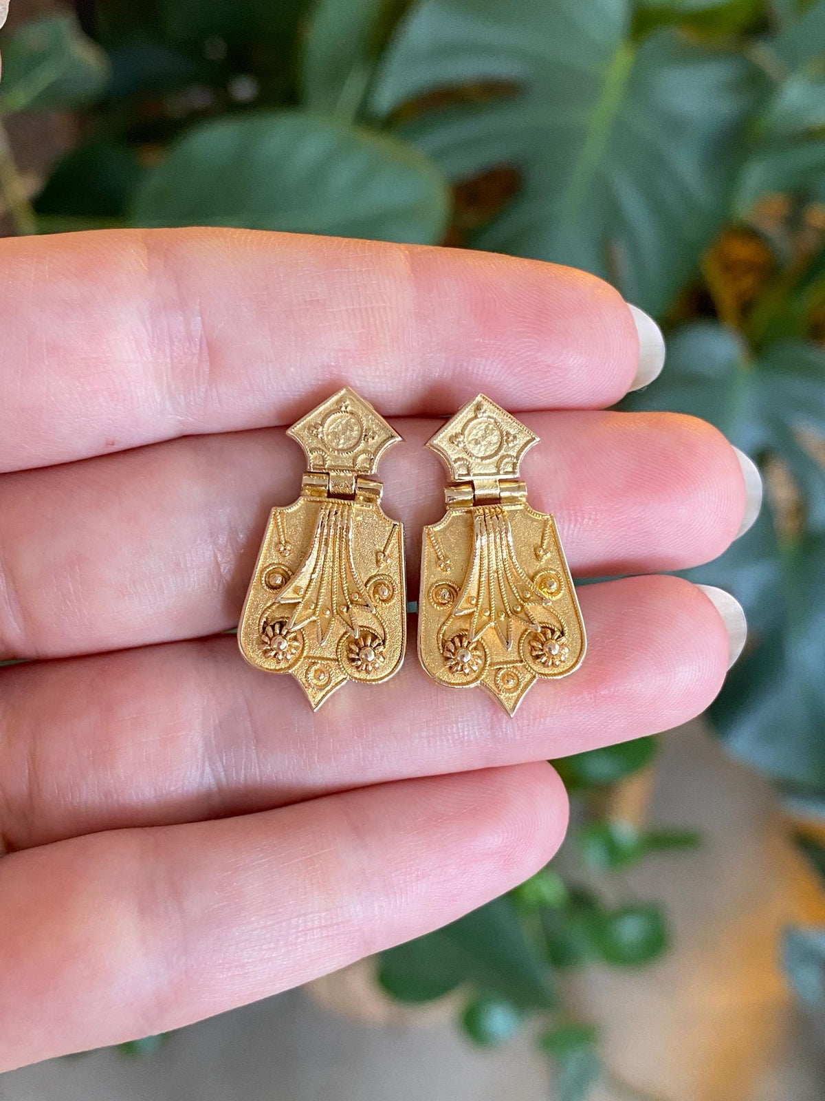 Vintage Solid 14k Yellow Gold Hinged Dangle Stud Earrings