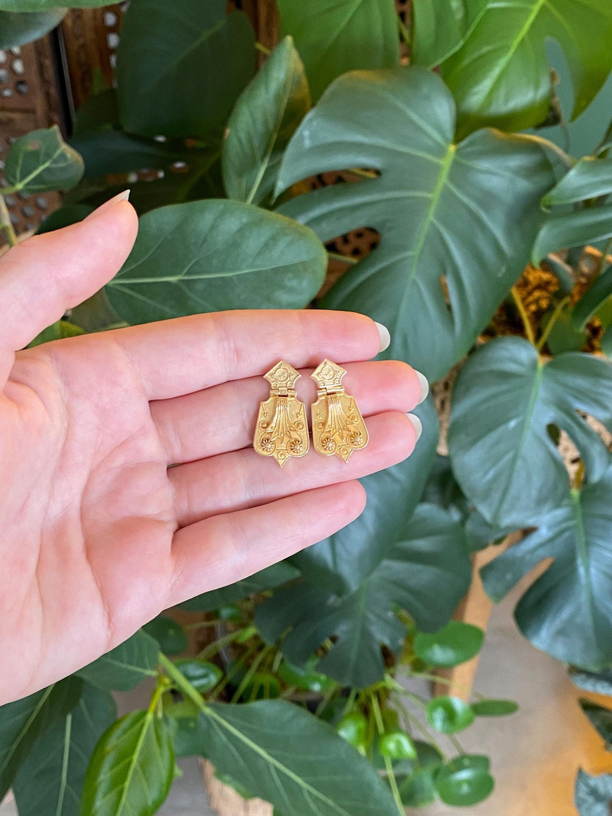 Vintage Solid 14k Yellow Gold Hinged Dangle Stud Earrings
