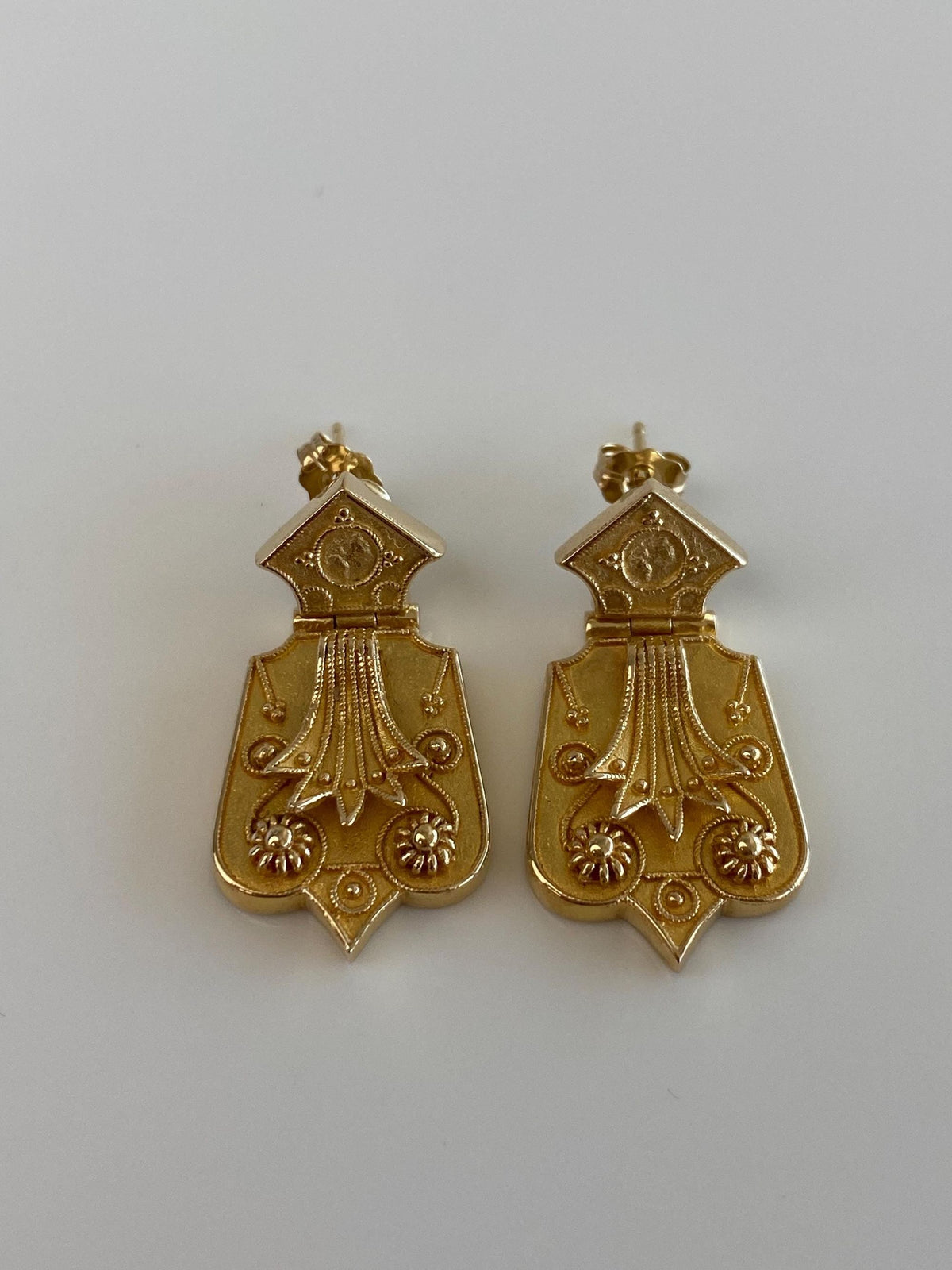 Vintage Solid 14k Yellow Gold Hinged Dangle Stud Earrings