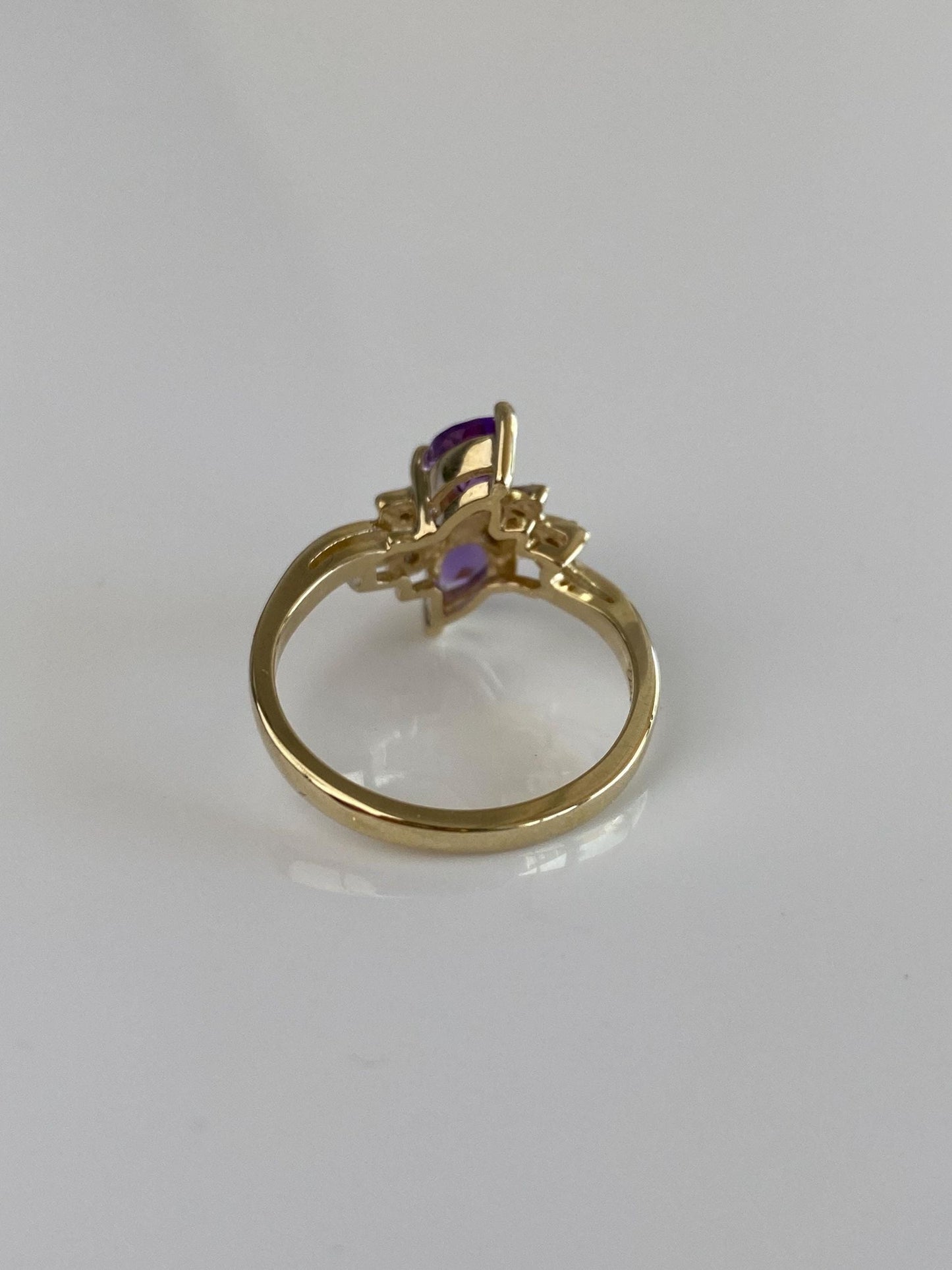 Vintage Solid 10k White & Yellow Gold Diamond Amethyst Ring - Size 6