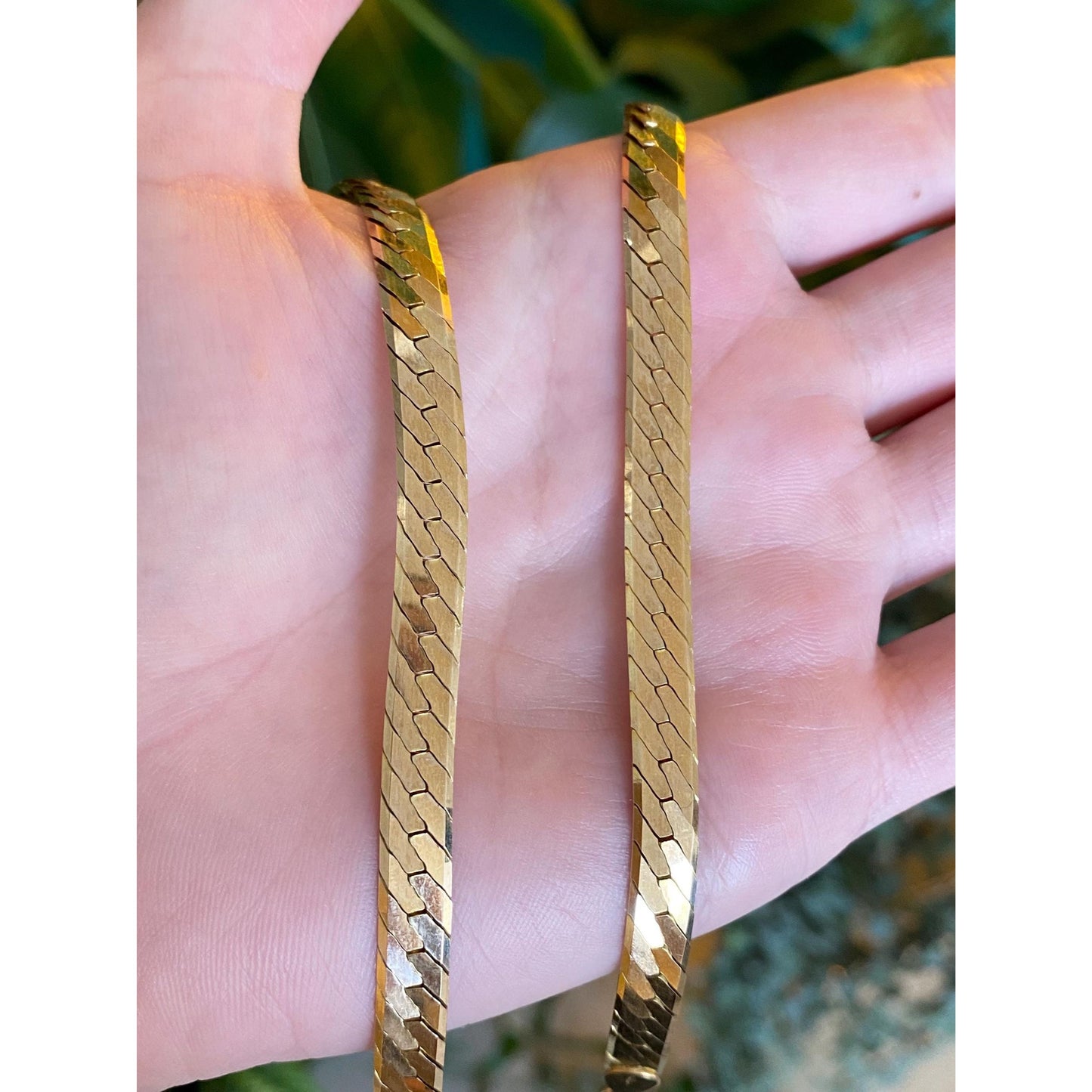 Vintage Solid 14k Yellow Gold Chunky Herringbone Chain Necklace - 16 inches