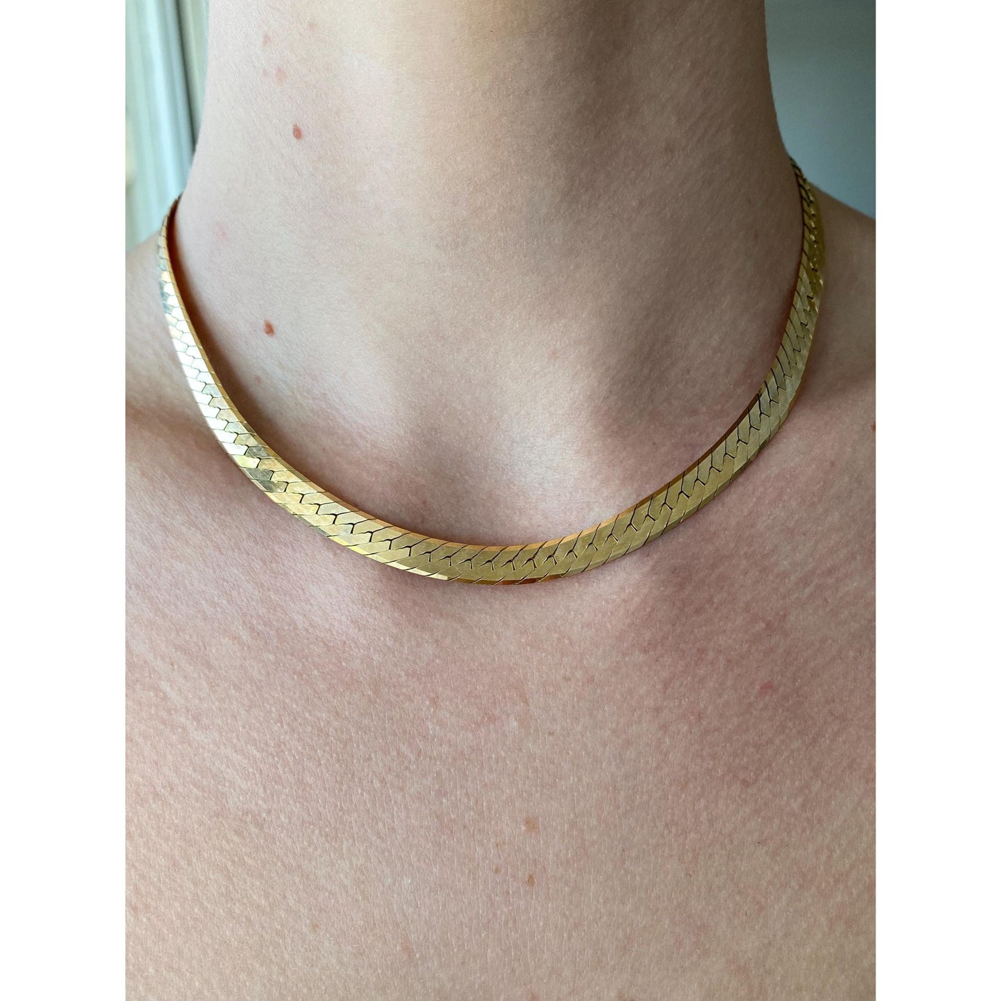 Vintage Solid 14k Yellow Gold Chunky Herringbone Chain Necklace - 16 inches
