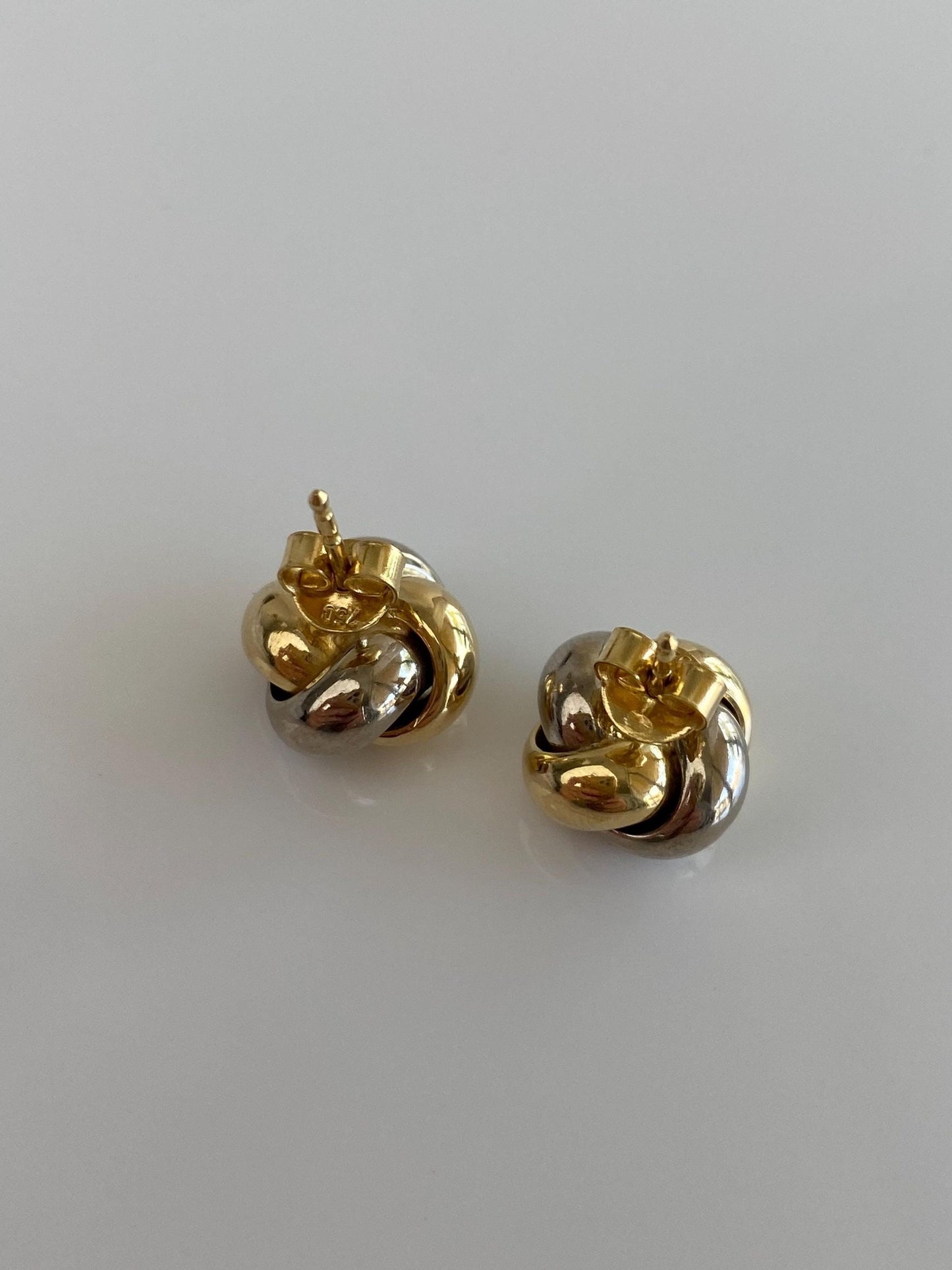 Vintage Solid 18k White & Yellow Gold Knot Stud Earrings