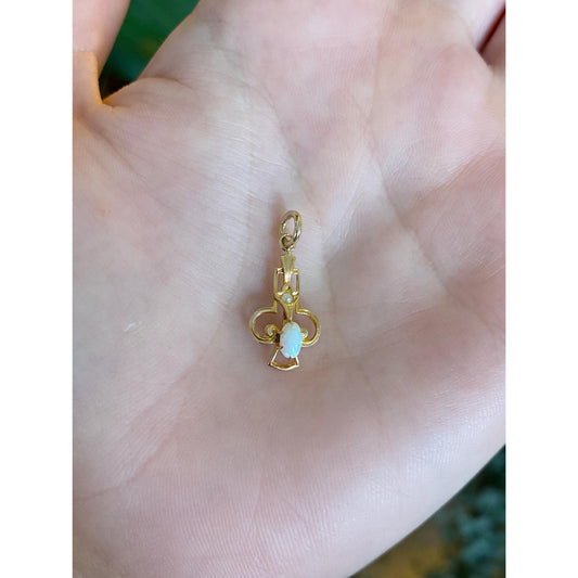 Vintage Solid 10k Yellow Gold Opal Seed Pearl Stick Pin Conversion Charm