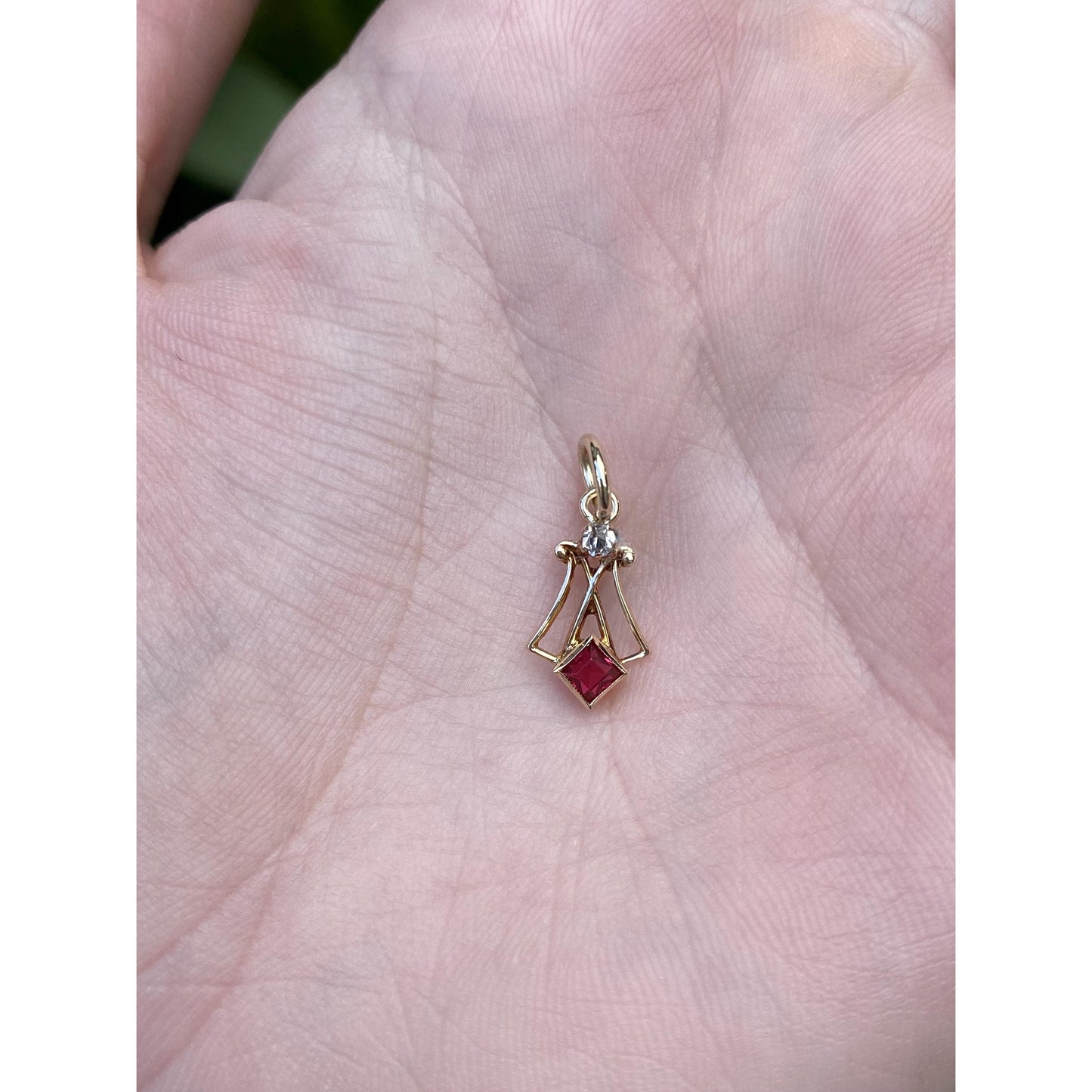 Vintage Solid 10k Yellow Gold Clear & Red Cubic Zirconia Stick Pin Conversion Charm