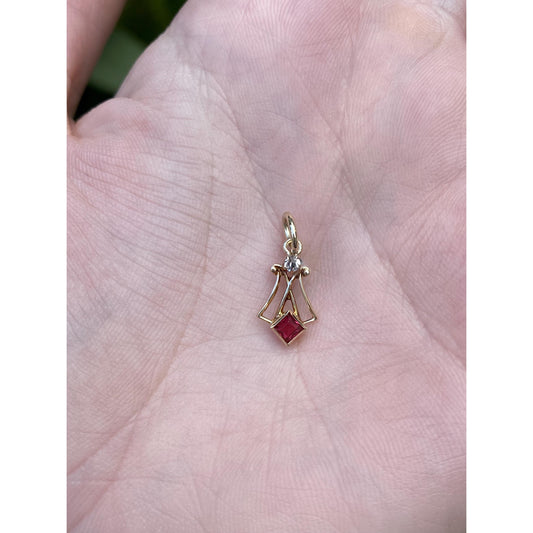 Vintage Solid 10k Yellow Gold Clear & Red Cubic Zirconia Stick Pin Conversion Charm