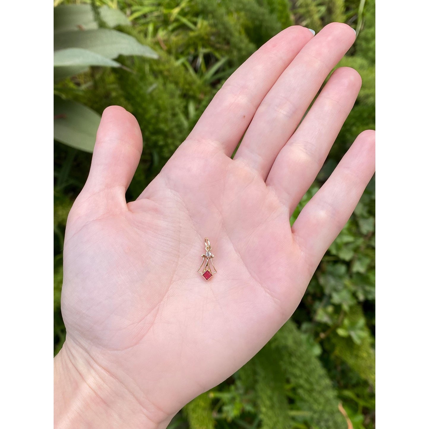 Vintage Solid 10k Yellow Gold Clear & Red Cubic Zirconia Stick Pin Conversion Charm