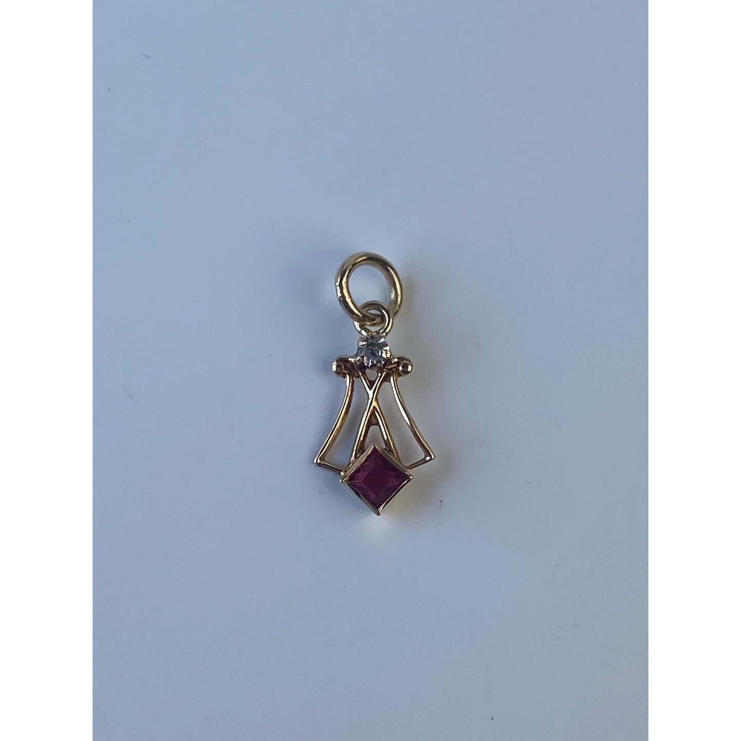 Vintage Solid 10k Yellow Gold Clear & Red Cubic Zirconia Stick Pin Conversion Charm