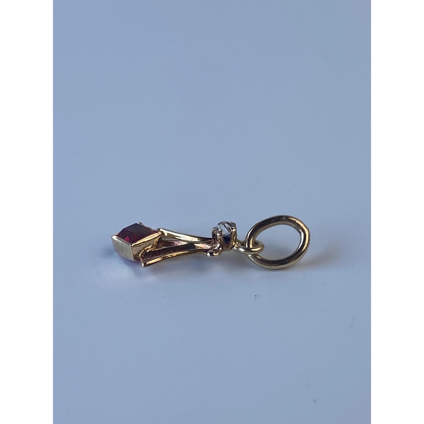 Vintage Solid 10k Yellow Gold Clear & Red Cubic Zirconia Stick Pin Conversion Charm