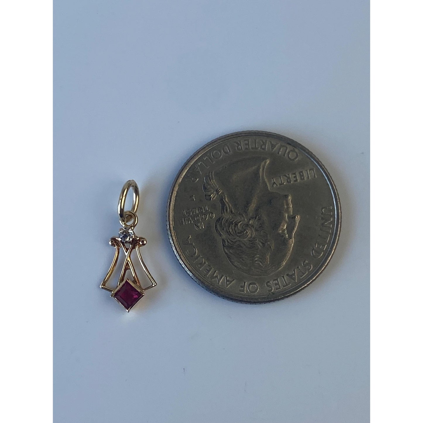 Vintage Solid 10k Yellow Gold Clear & Red Cubic Zirconia Stick Pin Conversion Charm