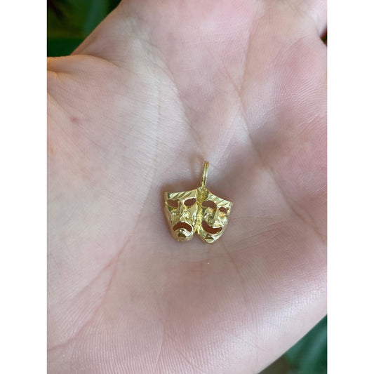 Vintage Solid 14k Yellow Gold Diamond Cut Comedy Tragedy Mask Charm