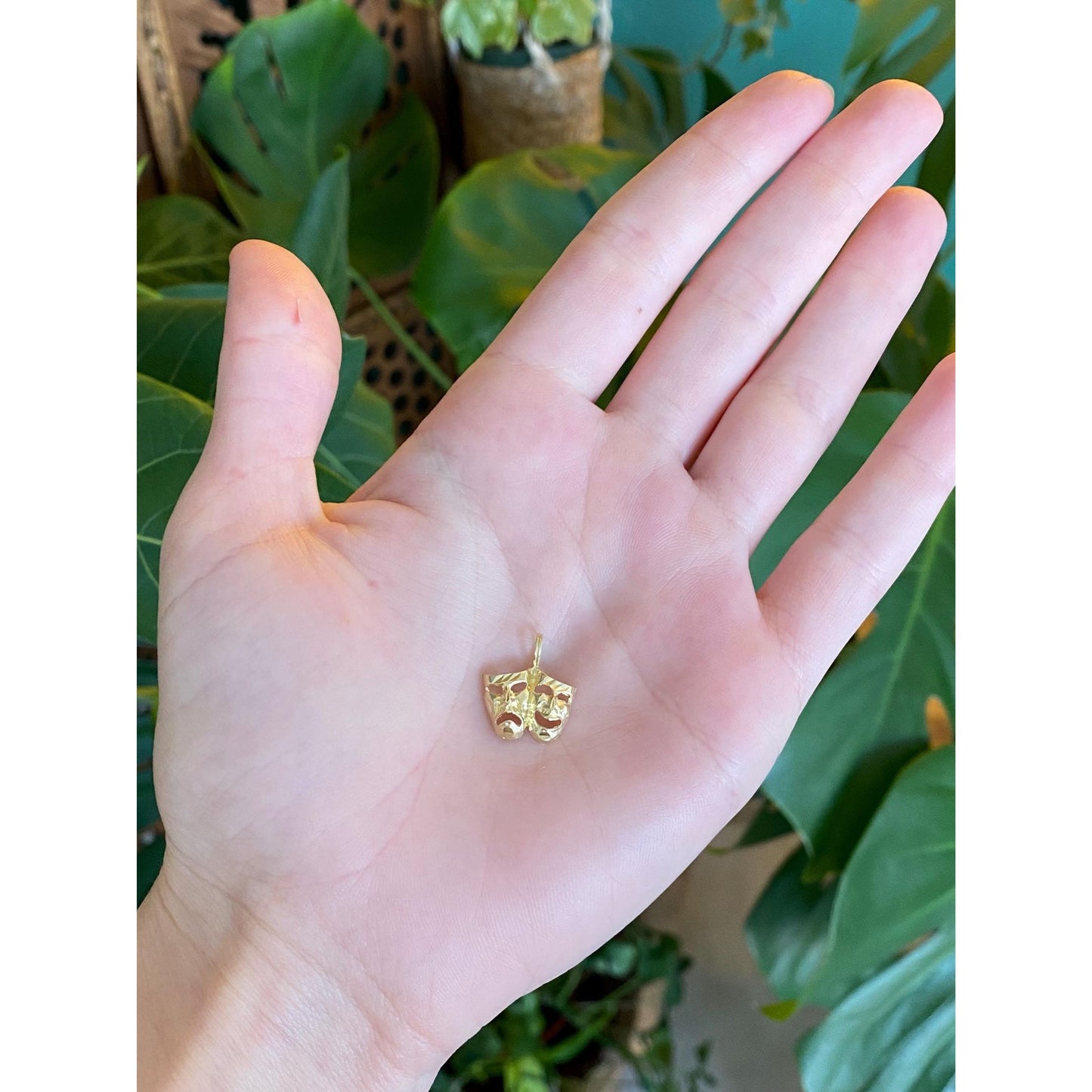 Vintage Solid 14k Yellow Gold Diamond Cut Comedy Tragedy Mask Charm