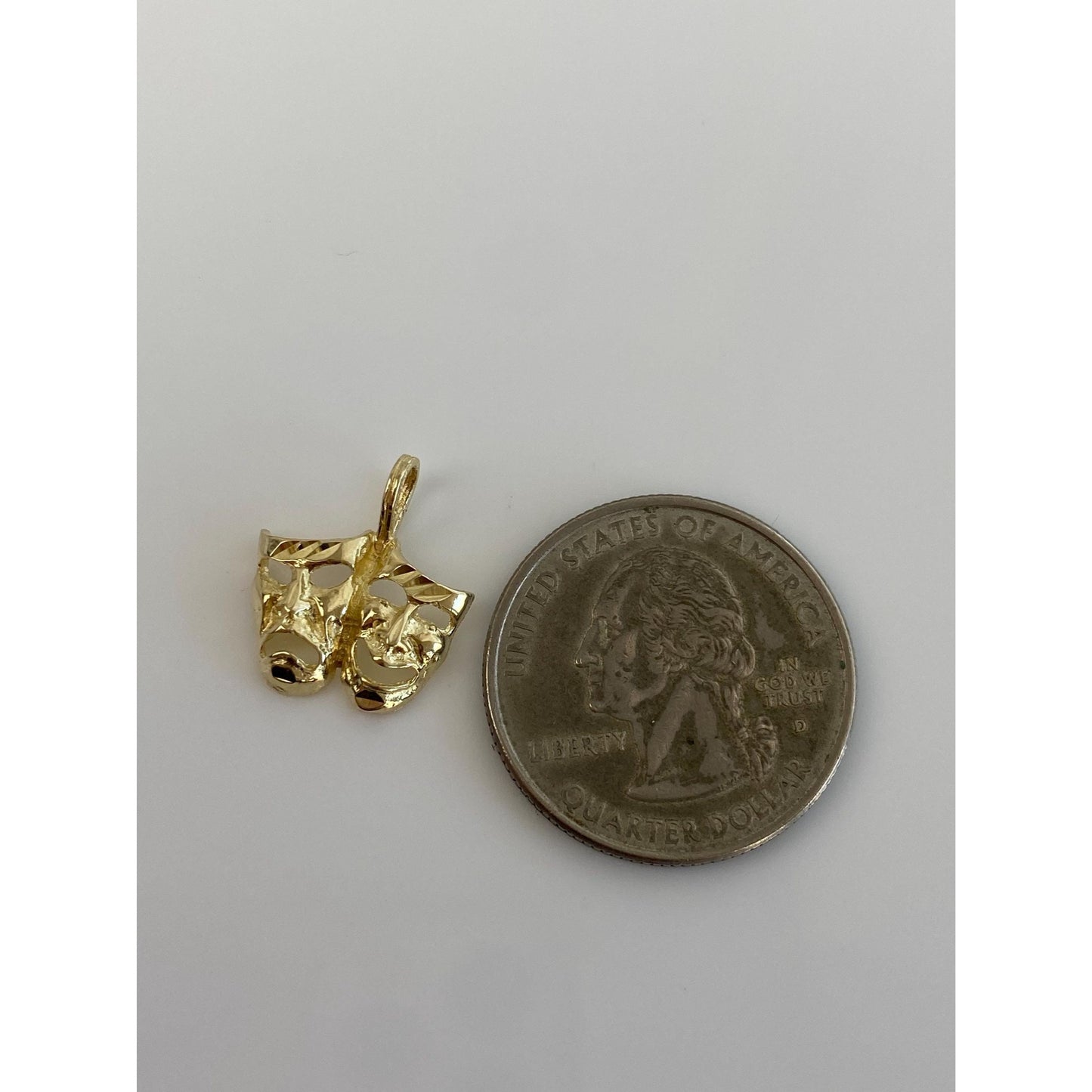 Vintage Solid 14k Yellow Gold Diamond Cut Comedy Tragedy Mask Charm