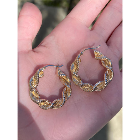 Vintage 14k Yellow Gold Twist Hoop Earrings