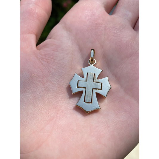 Vintage Solid 18k Yellow Gold Chunky Gothic Style Cross Charm