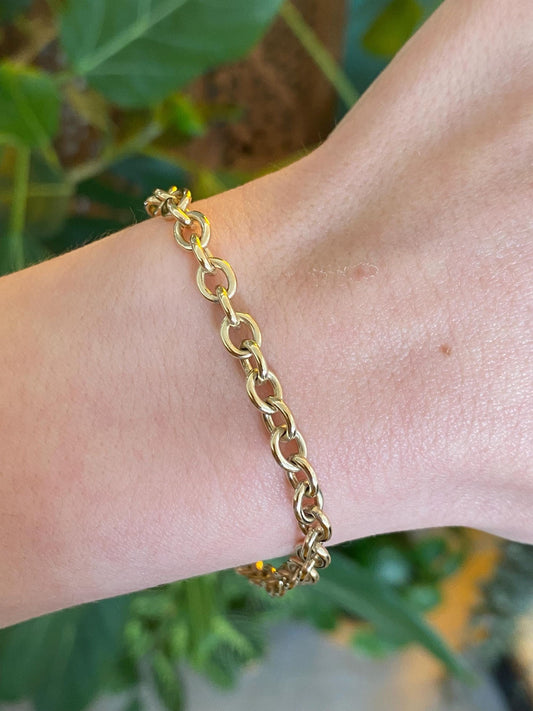 Vintage Solid 14k Yellow Gold Chunky Cable Chain Bracelet - 7.25 inches