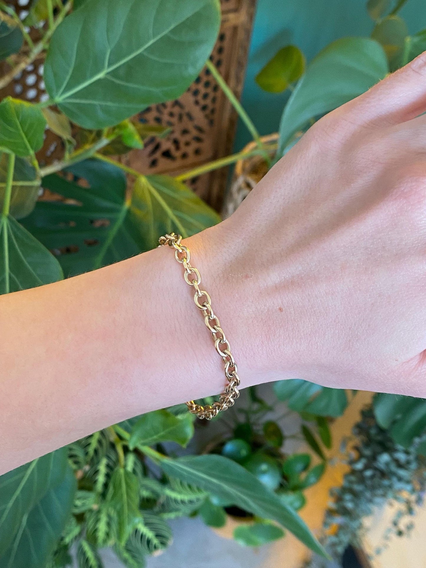 Vintage Solid 14k Yellow Gold Chunky Cable Chain Bracelet - 7.25 inches