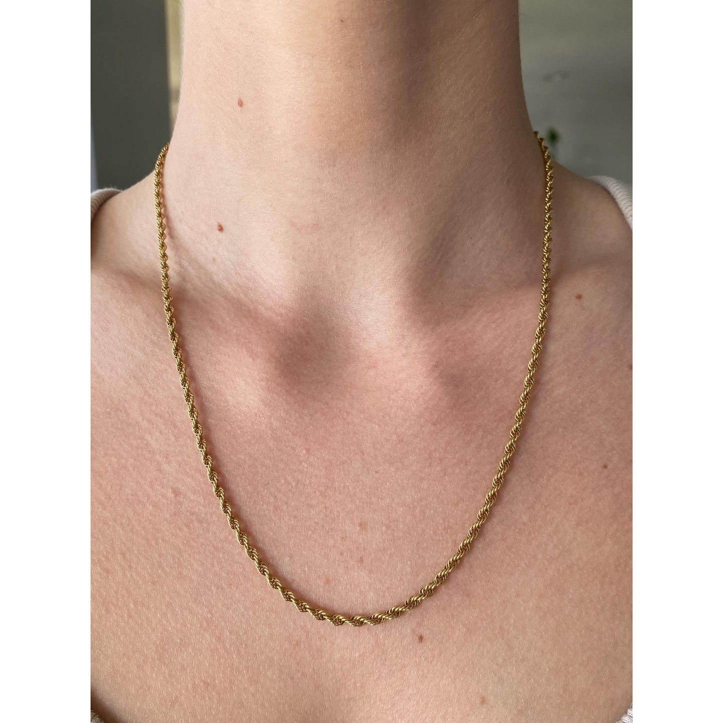 Solid 18k Yellow Gold Rope Chain Necklace - 19.75 inches