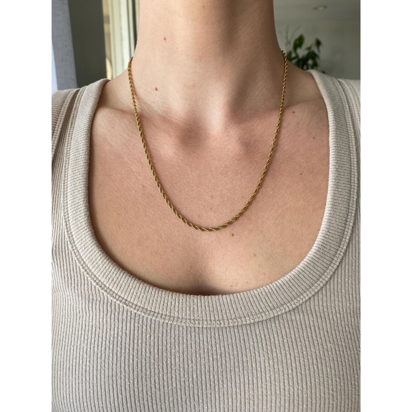 Solid 18k Yellow Gold Rope Chain Necklace - 19.75 inches