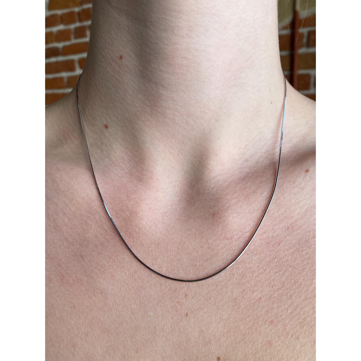 Vintage Solid 14k White Gold Square Snake Chain Necklace - 18 inches