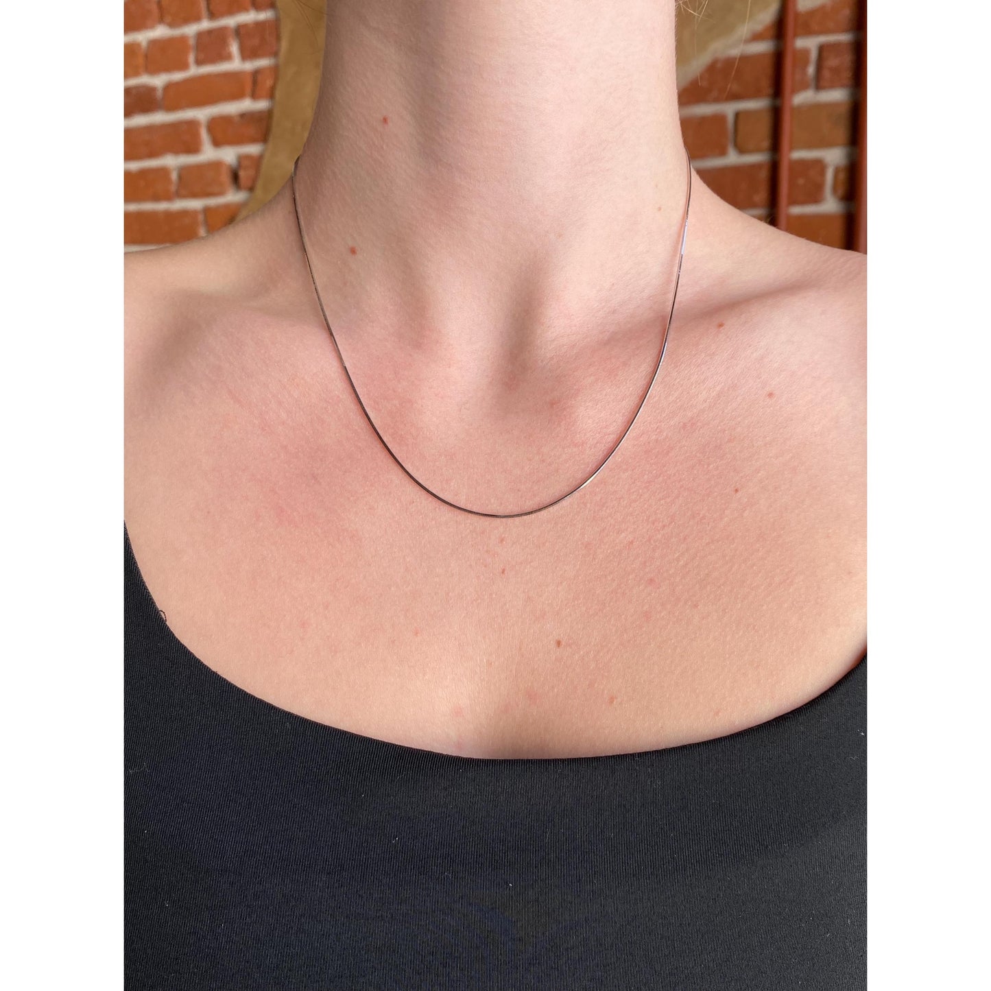 Vintage Solid 14k White Gold Square Snake Chain Necklace - 18 inches