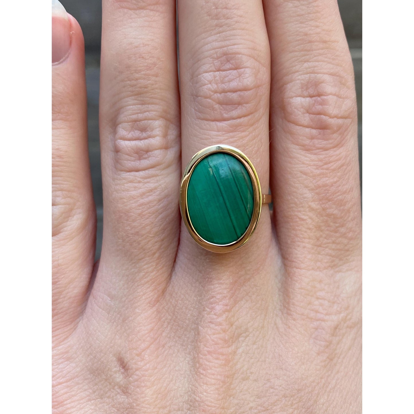 Vintage Solid 14k Yellow Gold Malachite Ring - Size 6.25
