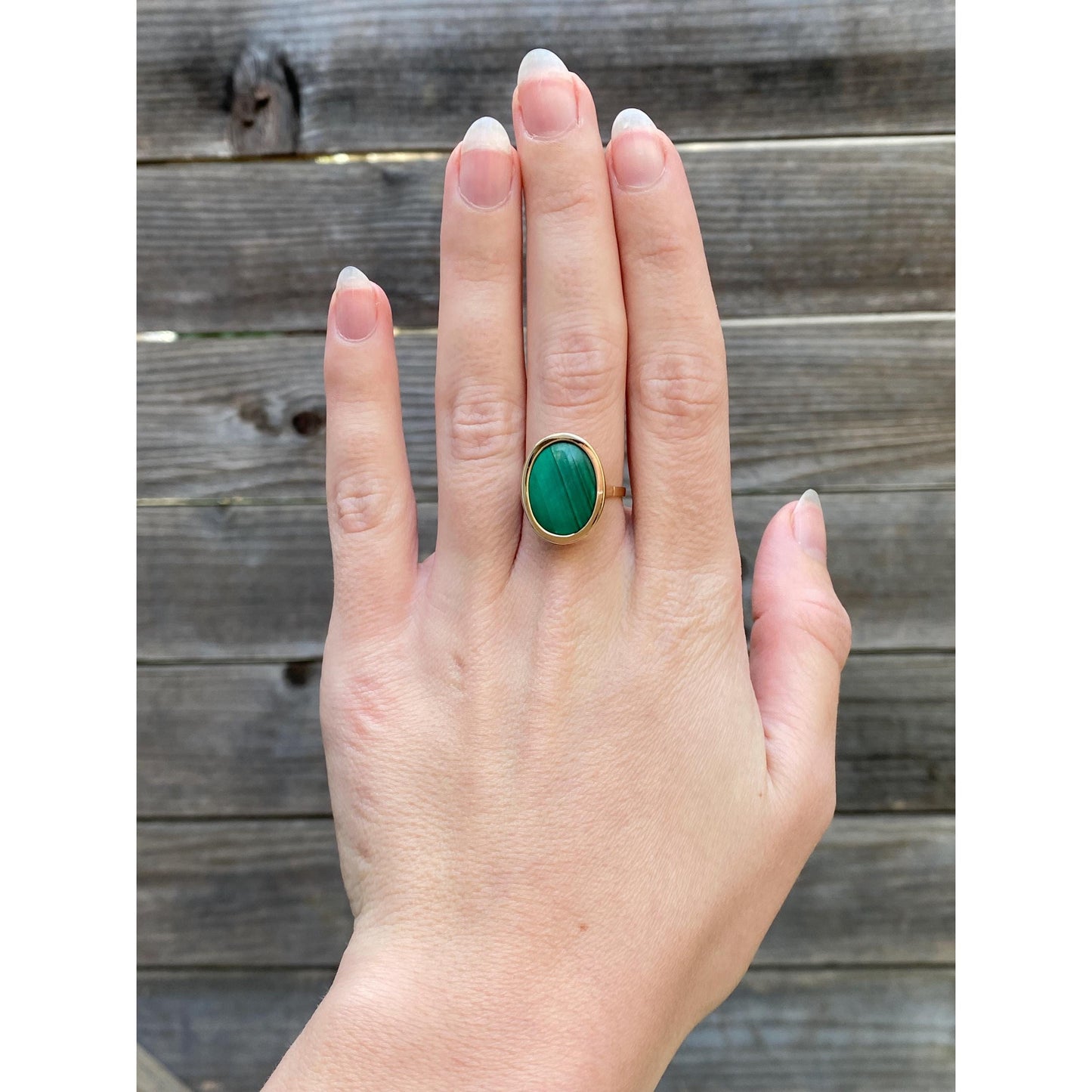 Vintage Solid 14k Yellow Gold Malachite Ring - Size 6.25