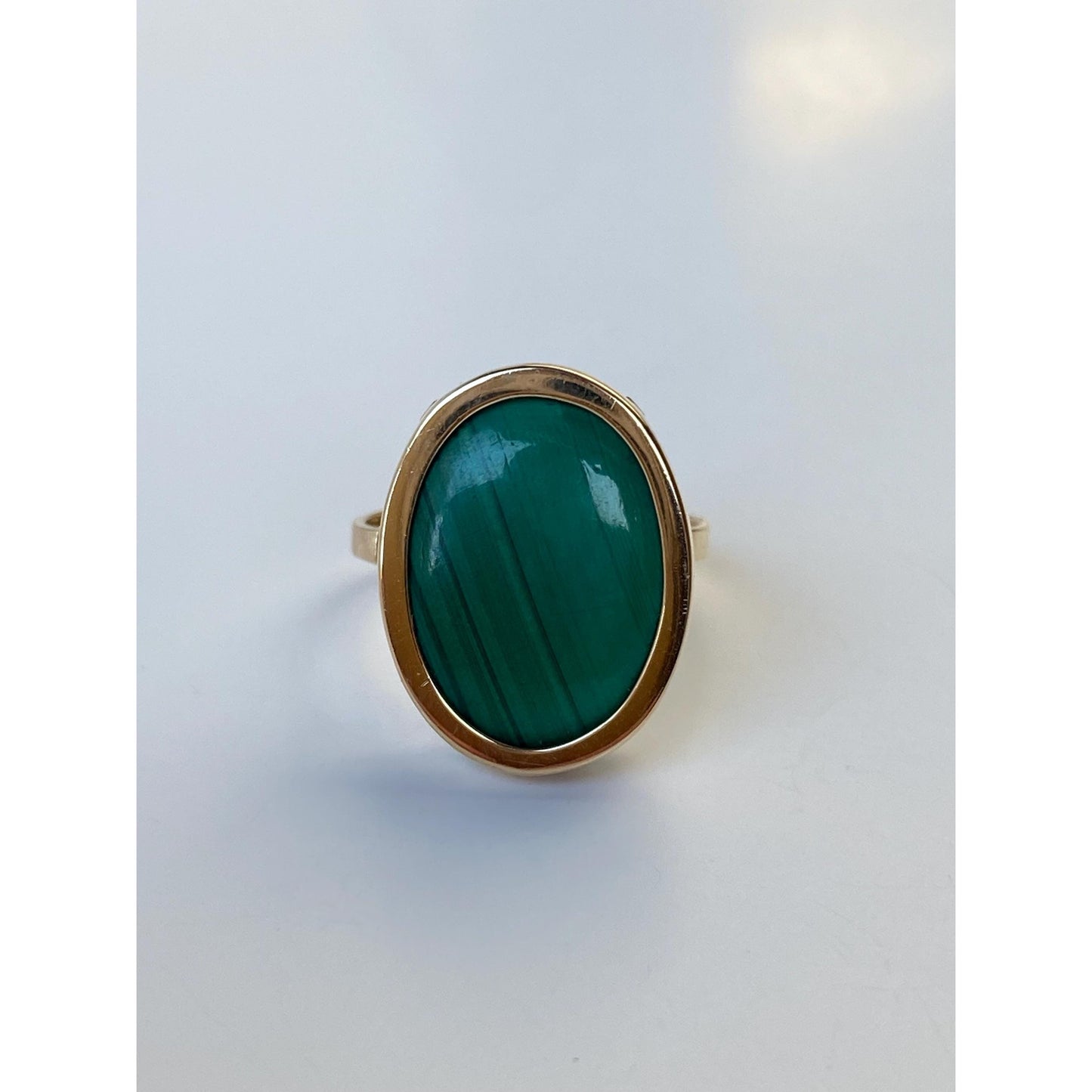 Vintage Solid 14k Yellow Gold Malachite Ring - Size 6.25