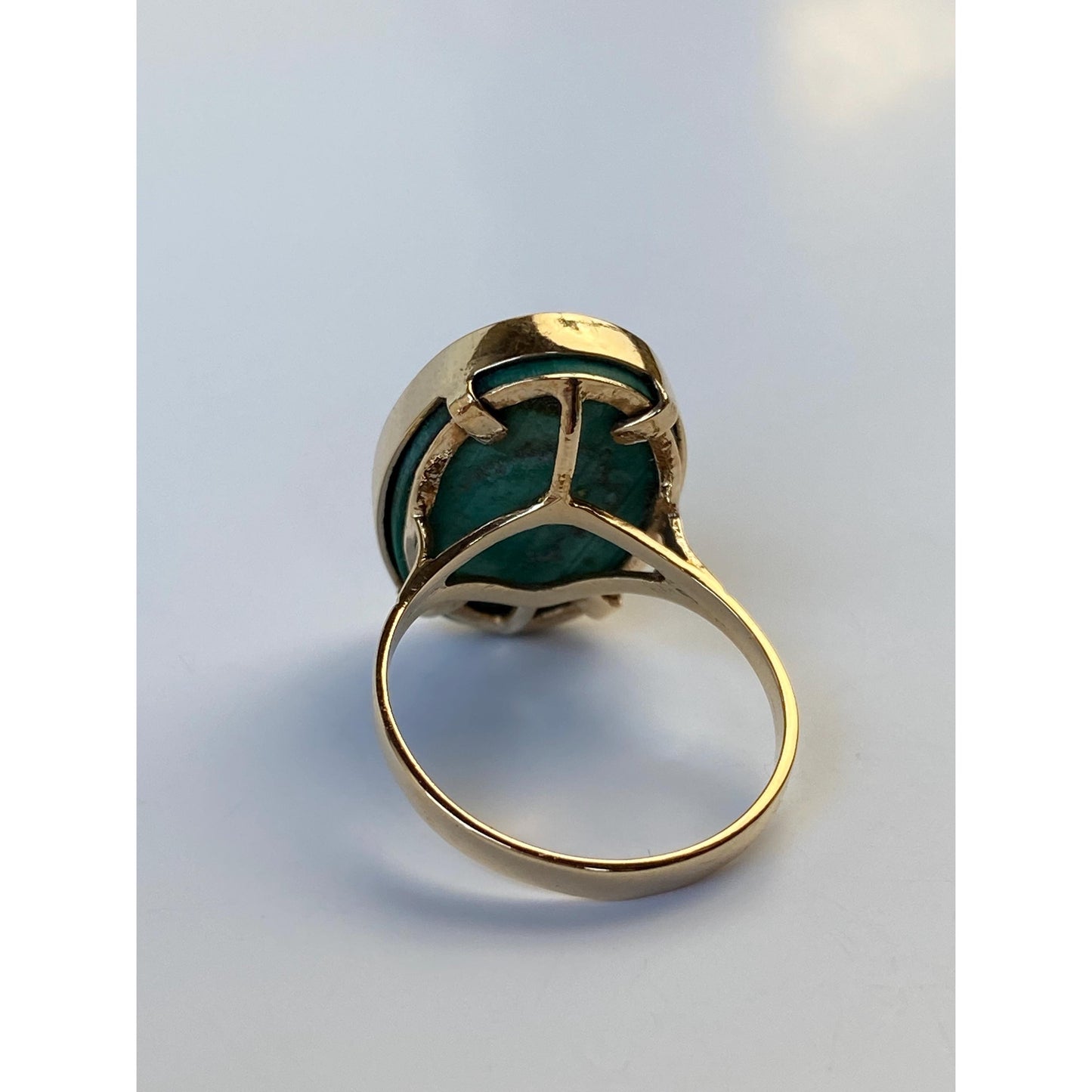 Vintage Solid 14k Yellow Gold Malachite Ring - Size 6.25