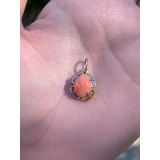 Vintage Solid 10k Yellow Gold Coral Stick Pin Conversion Charm