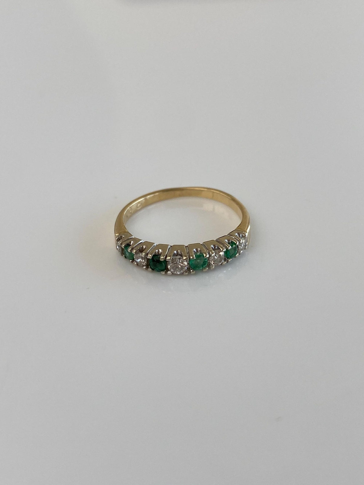 Vintage Solid 14k White & Yellow Gold Diamond Emerald Ring Band - Size 4